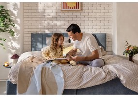 Синьо тапицирано двойно легло с място за съхранение и матрак с решетка 180x200 cm Thessa Bold Line - Bonami Selection