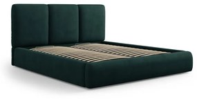 Тъмнозелено тапицирано двойно легло с място за съхранение с включена подматрачна рамка 160x200 cm Brody – Mazzini Beds