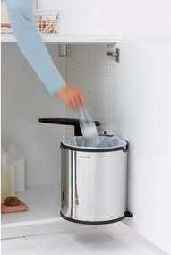 Кош за боклук за вграждане Brabantia Built-In 647044, 15 л, Широк отвор, Пластмасова вътрешна кофа, Инокс