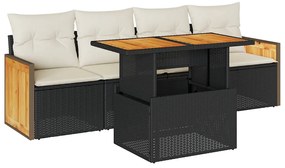 3327654 vidaXL Градински комплект с възглавници, 5 части, черен полиратан