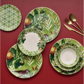 Комплект за хранене 24 части, зелен/бял, керамика