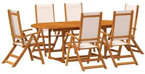 3279273 vidaXL Градински трапезен комплект, 7 части, акация масив и textilene