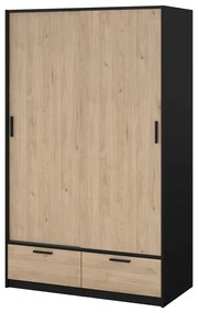 Гардероб в дъбов декор с плъзгащи се врати в черно и натурално 121x200 cm Line - Tvilum