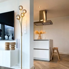Модерна подова лампа златиста 5-светлина с опушено стъкло - Атина