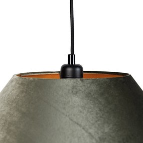 Висяща лампа черна с двоен кадифен абажур зелен със златист интериор 2 светлини - Cava Luxe