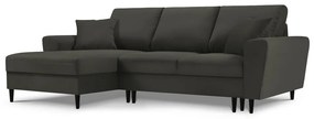 Черен разтегателен ъглов диван с място за съхранение от рипсено кадифе (ляв ъгъл) Kyoto – Cosmopolitan Design