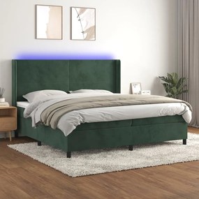 3139466 vidaXL Боксспринг легло с матрак и LED, тъмнозелено, 200x200см, кадифе