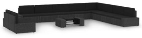 3067145 vidaXL Градински комплект с възглавници, 11 части, полиратан, черен