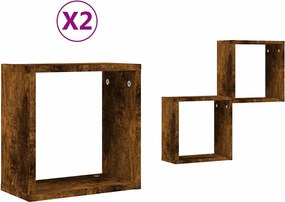 815879 vidaXL Стенни кубични рафтове 2 бр. опушен дъб 30x15x30 cм