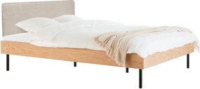 Двойно легло 160x200 cm тапицирано/ПДЧ от декор от дъб с включена подматрачна рамка в естествен цвят Streiko – noo.ma