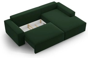 Тъмнозелен кадифен сгъваем/с място за съхранение ъглов диван (десен ъгъл) Jodie – Micadoni