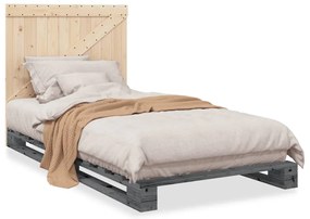 3281563 vidaXL Рамка за легло с табла, сива, 100x200 см, борово дърво масив