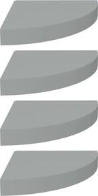 323903 vidaXL 323903  Floating Corner Shelves 4 pcs Grey 25x25x3,8 cm MDF