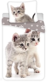 Бяло-сиво единично памучно детско спално бельо 140x200 cm Kitten "Grey" – Jerry Fabrics