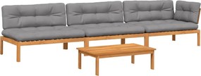 3209452 vidaXL Градински комплект диван с възглавници, 4 части, акация масив