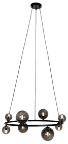 Черен висящ аплик с опушено стъкло кръгъл 8-светлина - Monaco