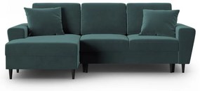 Кадифен разтегателен ъглов диван с място за съхранение в петролен цвят (ляв ъгъл) Kyoto – Cosmopolitan Design