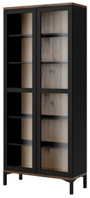 Витрина от декор от орех в черен и естествен цвят 89x203x36 cm Roomers – Tvilum