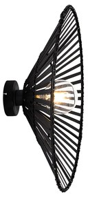 Ориенталска стенна лампа черна бамбукова кръгла - Pua