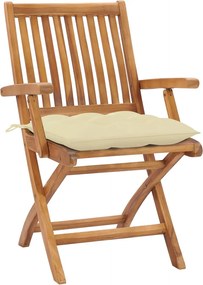 3062423 vidaXL Градински столове 2 бр кремави възглавници тиково дърво масив