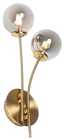 Модерен стенен аплик златен 2-лампи с опушено стъкло - Атина