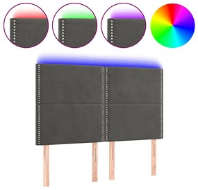 3122333 vidaXL LED горна табла за легло, тъмносива, 144x5x118/128 см, кадифе