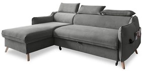 Ъглов разтегателен диван от светлосиво кадифе (ляв ъгъл) Sweet Harmony - Miuform