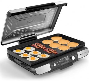 Електрически грил Ninja Sizzle Pro XL GX101EU, 1800W, 120°-260°C, 2 керамични плочи, 10 бургера, ProTemp IQ, Сваляем капак, Черен/инокс
