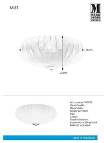 Бяло таванно осветително тяло Plafond 3L Mist - Markslöjd