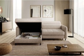 Бежов шенилов разтегателен ъглов диван с място за съхранение (ляв ъгъл) Gomsi – ELTAP