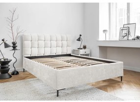 Кремаво двойно легло тапицирано с включена подматрачна рамка 140x200 cm Eve – Miuform