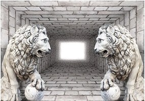 Самозалепващ се фототапет - Stone Lions - 196x140