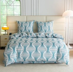 Бяло спално бельо от синтетичен памук с бохо шарка в тюркоазено-сини тонове Ширина: 160 см | Дължина: 200 см