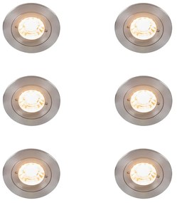 Комплект от 6 модерни вградени прожектора стоманени кръгли IP44 - Xena