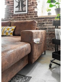 Кафяв U-образен разтегателен диван с имитация на кожа Vintage, ляв ъгъл Lofty Lilly - Miuform