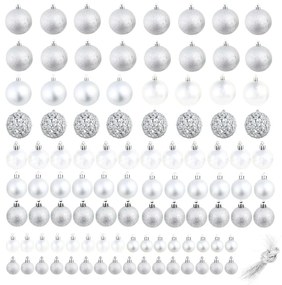 245712 vidaXL Комплект коледни топки от 100 части, 3/4/6 см, сребро