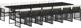 3210762 vidaXL Външен трапезен комплект 13 части с възглавници черен полиратан