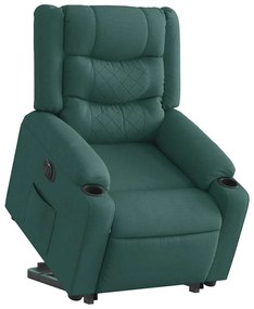 3310278 vidaXL Електрически изправящ реклайнер стол, тъмнозелен, текстил
