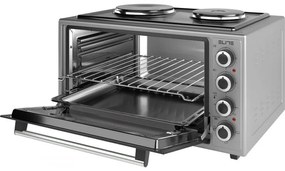 Малка готварска печка Elite EMO-48302G, 2000W, 48 л, 3 функции, Двойно стъкло, Термостат, Таймер, Инокс