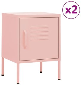 3095209 vidaXL Нощни шкафчета, 2 бр, розови, 35х35х51 см, стомана