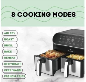 Фритюрник с горещ въздух JUST PERFECTO JP 1980 JL10 , 1700W, 8 литра, 8 програми, Две кошници, Черен/инокс