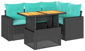 3327032 vidaXL Градински комплект с възглавници, 5 части, черен полиратан