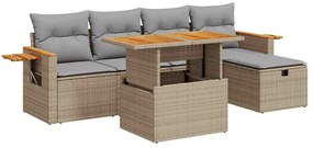 3328130 vidaXL Градински диван с възглавници, 6 части, бежов полиратан