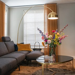 Аркова подова лампа месинг с бяла мраморна основа регулируема - XXL