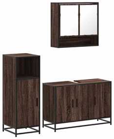 3300984 vidaXL Комплект мебели за баня от 3 части, кафяв дъб, инженерно дърво