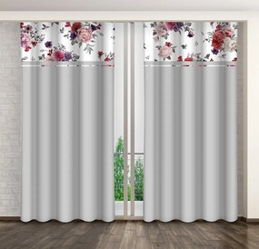 Обикновена сива завеса с принт на божур Ширина: 160 см | Дължина: 270 см