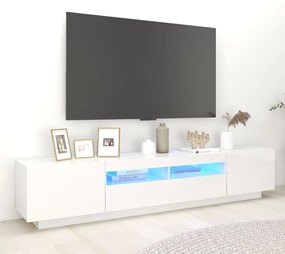 3081912 vidaXL ТВ шкаф с LED осветление, бял гланц, 200x35x40 см