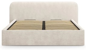 Бежово двойно тапицирано легло с място за съхранение с включена подматрачна рамка 200x200 cm Elizabeth – Micadoni