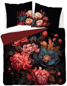 Черни памучни чаршафи с флорален десен 3 časti: 1ks 160x200 + 2ks 70x80