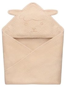 Lionelo - Детска муслинова хавлия с качулка, беж капучино